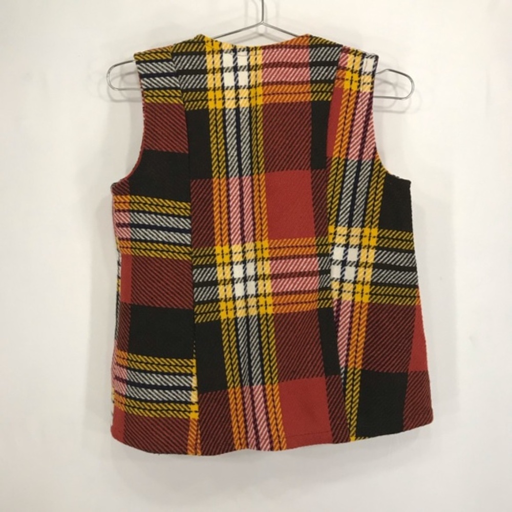 Vintage 70s Retro Plaid Buckle Front Woven Vest - Picture 9 of 12